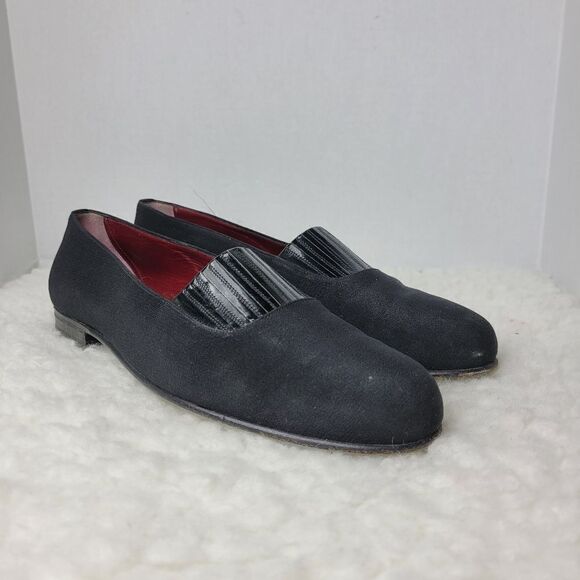 Vintage Bally  Plaza Mens Size 9.5 Smoking Dress Black Canvas Slipper Shoes